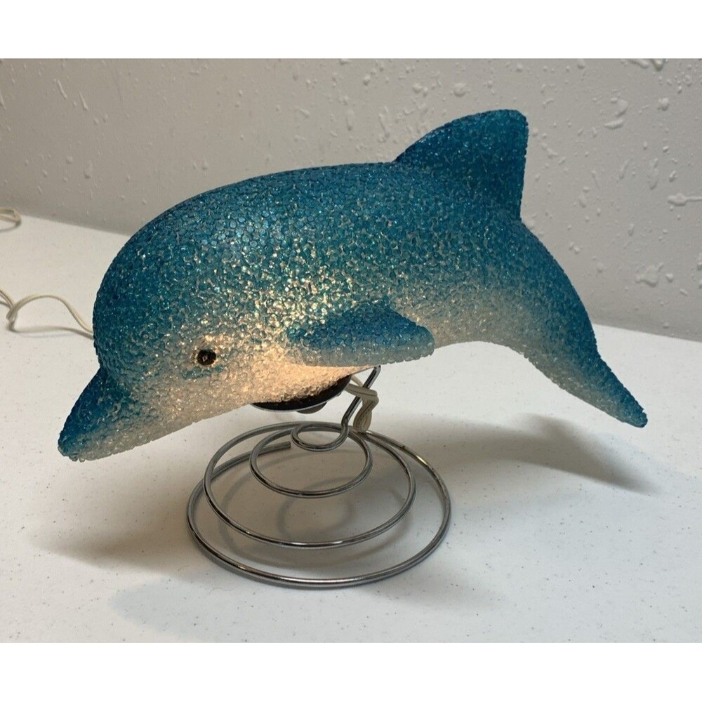 Vintage 90s Dolphin Lamp 11’ Popcorn Blue Night Light Tested Table Desk Lamp 3D - Picture 2 of 5